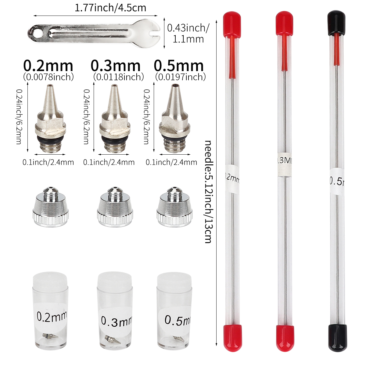 Airbrush Kit With Mini Compressor - Набор из 3 шт., 0,2/0,3/0,5 мм,