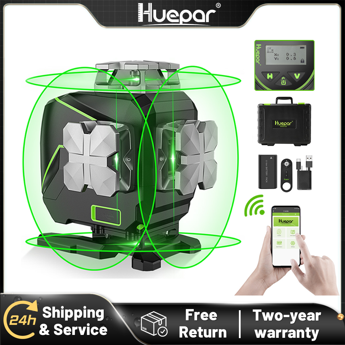 Laser Level 16 Lines 4D Green - Лазерный нивелир Huepar S04CG-A 16 линий